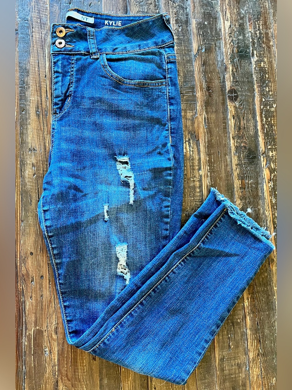 It Kylie jeans Frayed Hem Distressed, high-rise, curvy, skinny, Ankle 
Sz 10